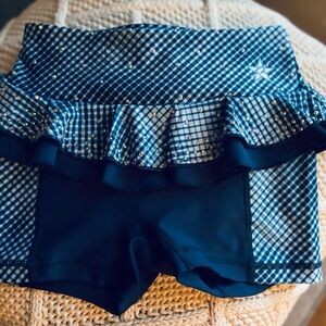Blue Plaid Ruffle Skirted Shorts and sports bra set